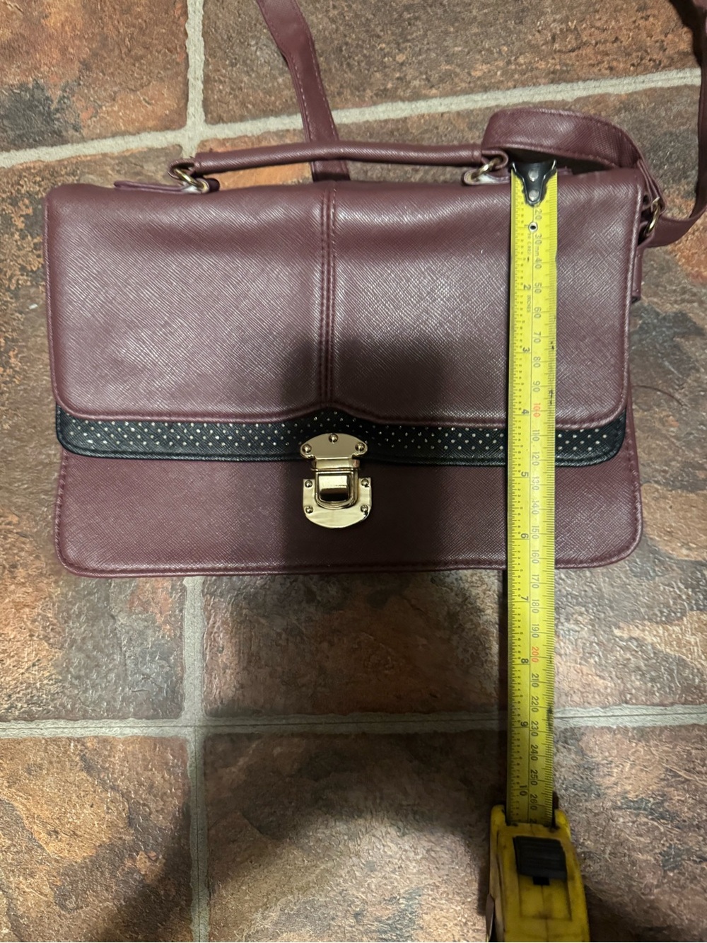 Women's Burgundy Crossbody Satchel with Black Trim